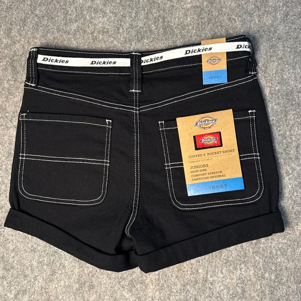 Dickies Cuffed 5 Pocket Short Juniors 5 27 Black High Rise Contrast Stitch NWT
